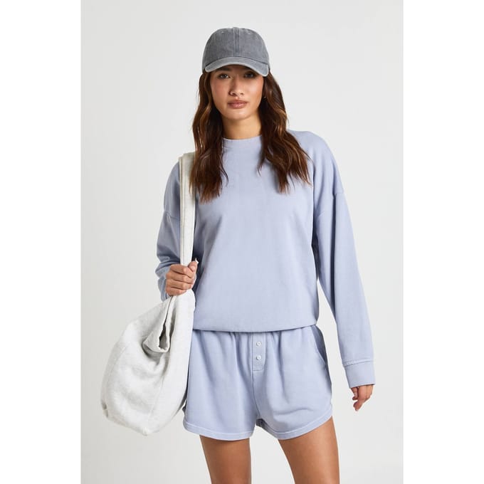 boohoo Dames Gewassen Distressed Loopback Sweatshirt | Blauw | Maat: Medium