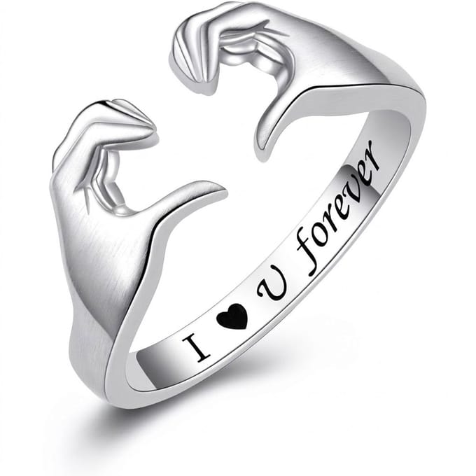 Zilverkleurige ring dames aanschuifring open ring hand gebaar ring gegraveerde tekst ring verstelbare vriendschapsring minimalistische statement ring sieraden