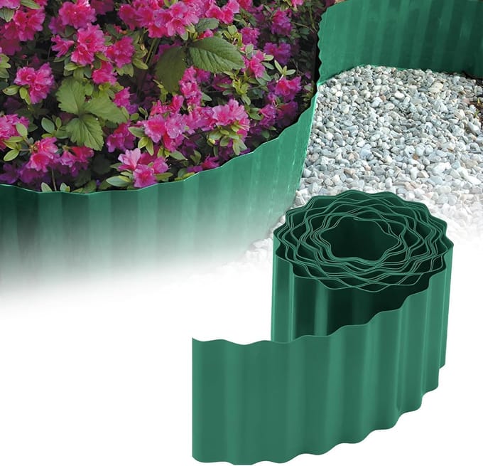 Tuinborder Kunststof - Bloembedrand Gazonrand - Tuin Vormgeven - Flexibel Weerbestendig - 9 Meter Lang - Groen