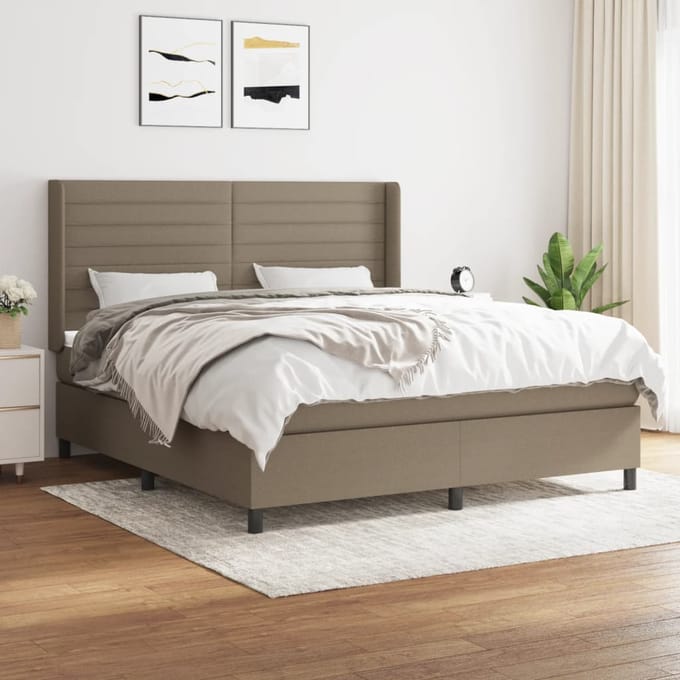 vidaXL - Boxspring - met - matras - stof - taupe - 180x200 - cm