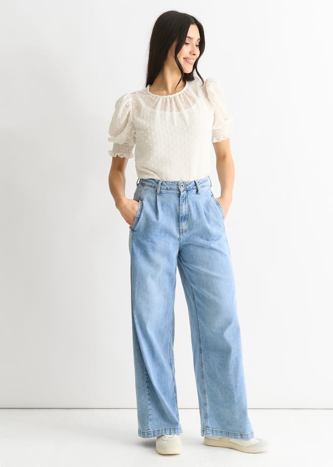 Mid Wash Blue Denim wijde pijpen jeans