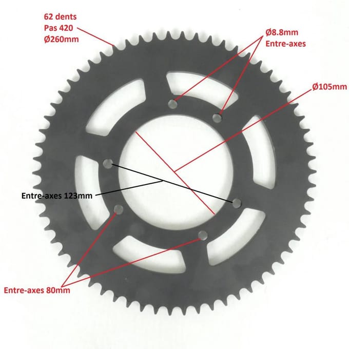 Achtertandwiel voor motor Derbi 50 Senda DRD racing 2011-17 62 tanden Ø105mm