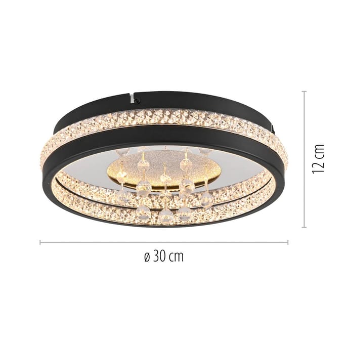 JUST LIGHT. GmbH LED plafondlamp Hanni, zwart, ijzer, aluminium, kristallook