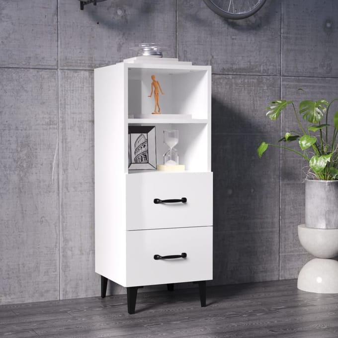 vidaXL - Dressoir - 34,5x34x90 - cm - bewerkt - hout - hoogglans - wit