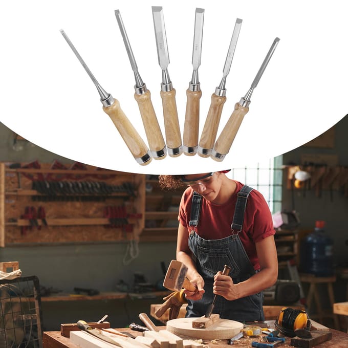 Ensemble de ciseaux à bois, couteau à sculpter, kit de ciseaux avec sac à outils pour charpentier beige