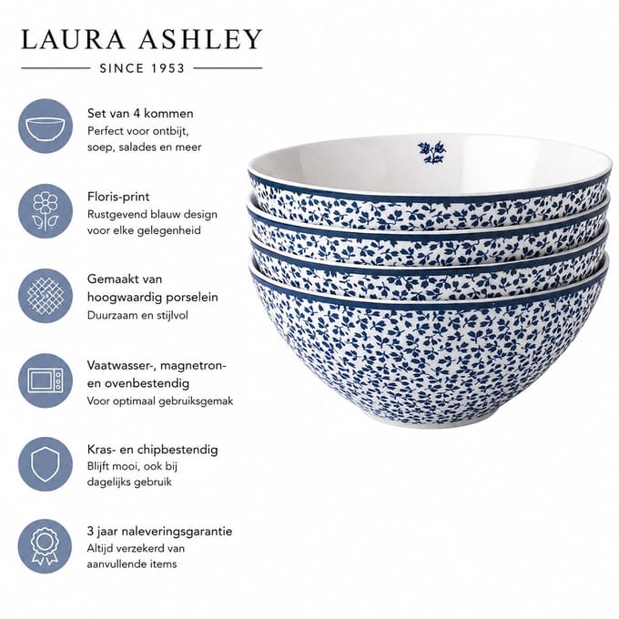 Laura Ashley Blueprint Collectables Kommen set van 4 - Schaaltjes Ø16cm - Floris