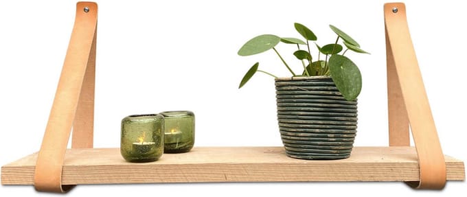 Leren plankdragers - Naturel - 2 stuks - Echt lederen planken dragers - Wandplank industrieel - Legplankdrager - Schapdrager