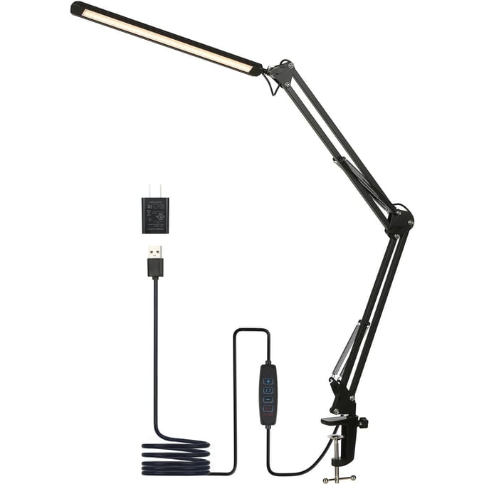 LED Bureaulamp met Klem Oogvriendelijk Dimbaar Leeslamp 3 Kleurmodi & 10 Helderheden zwart