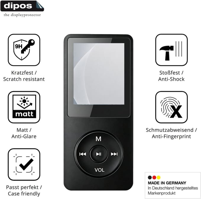 dipos – 2x Matte Pantserfolie geschikt voor Witfoam SHD151 MP3-Player | 9H Screenprotector