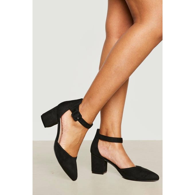 boohoo Dames Ballet met brede pasvorm, gesp en blokhak | Zwart | Maat: 38