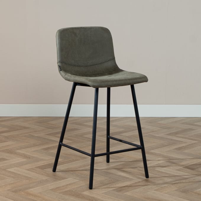 Bronx71® Industriële barkruk Mikky olijfgroen eco-leer 65-78 cm - barstoel