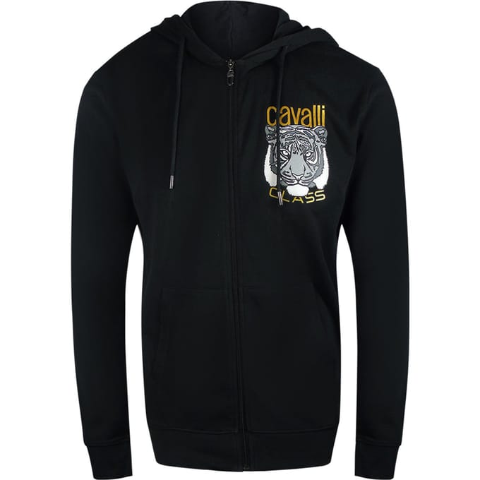 Cavalli Class Bold Tiger Graphic Logo Zwarte Hoodie Met Ritssluiting