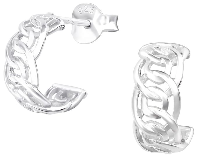 Joy|S - Zilveren 11 mm oorringen stud - kabel gourmet - halve hoepel