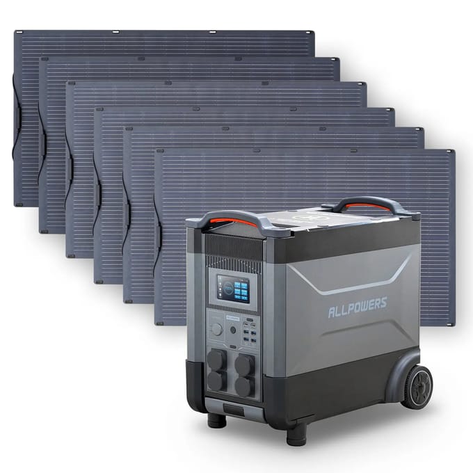 ALLPOWERS Solar Generator Kit 4000W (R4000 + SF200 200W Flexible Solar Panel) - R4000+6PCS SF200 200W Solar Panel