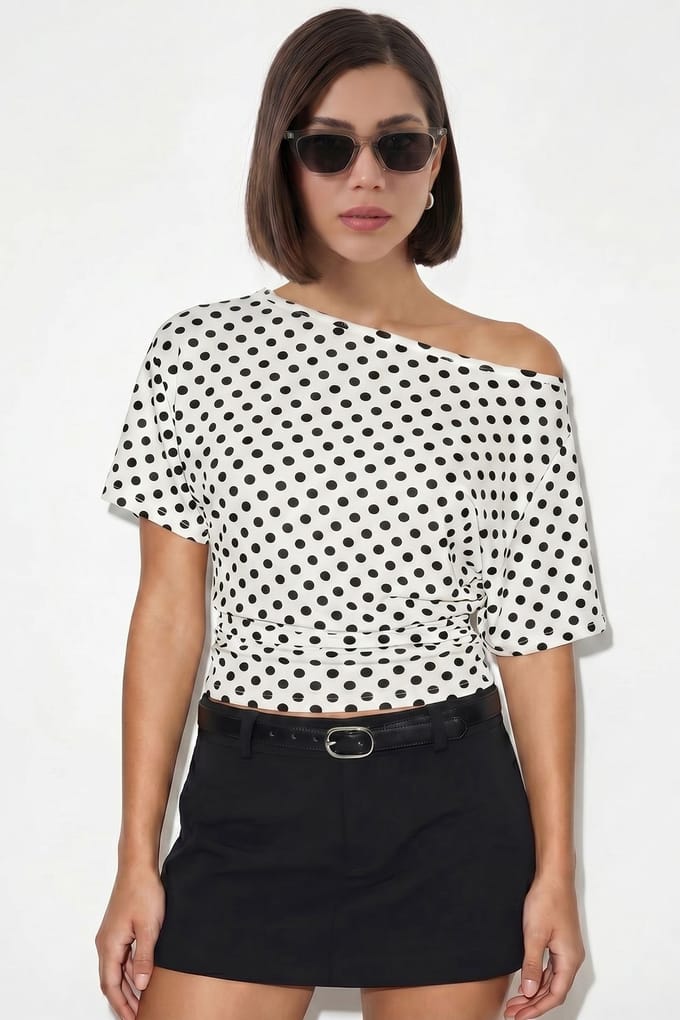Off-Schouder Polkadot Oversized Blouse