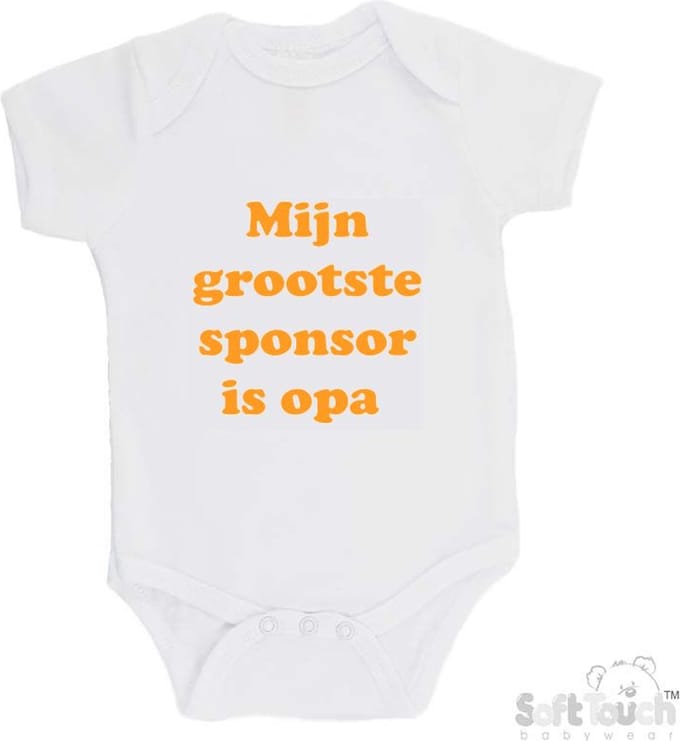 100% katoenen Romper "Mijn grootste sponsor is opa" Unisex Katoen Wit/mosterd Maat 56/62