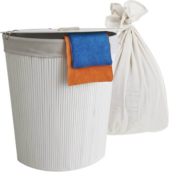 Wasmand opvouwbaar - 80 liter - met waszak - hoekmodel - wit