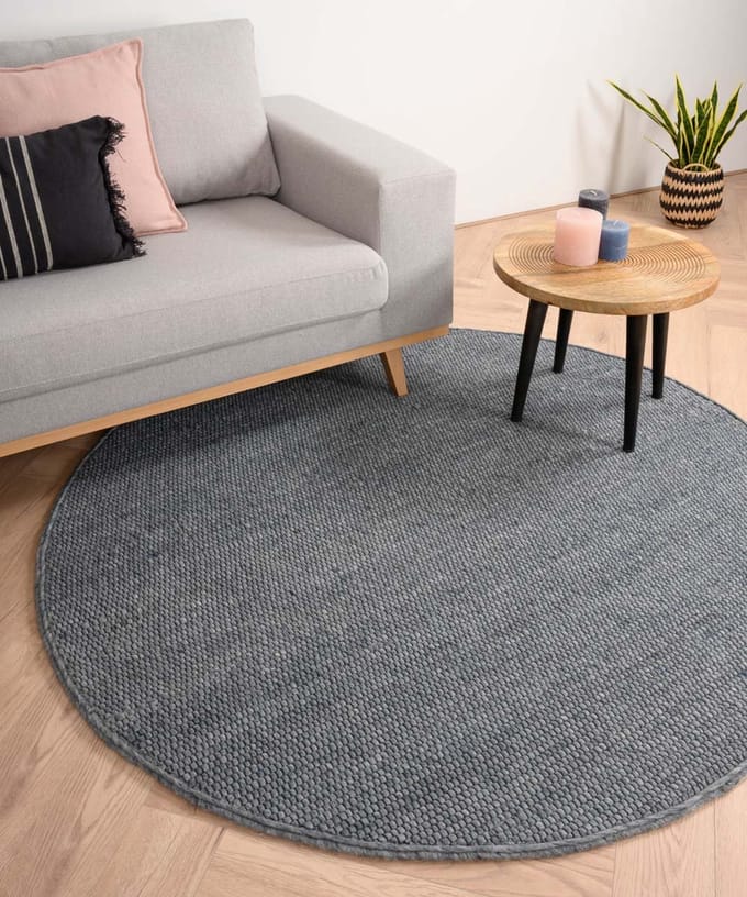Rond wollen vloerkleed - Lett staalblauw 120