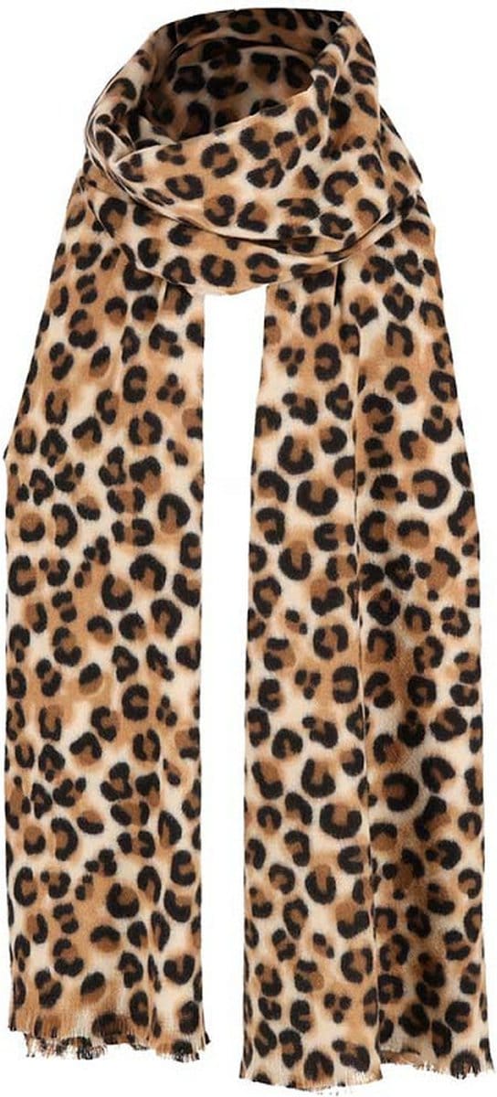Sarlini Fijn Geweven Dames Sjaal - Leopard - Camel Kleur - 200 x 60 cm - luipaardprint/panterprint