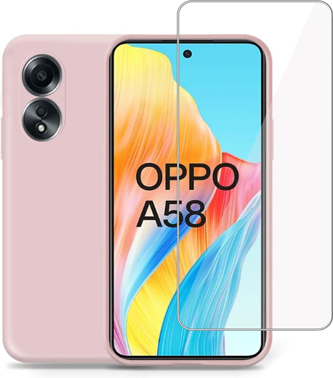 Hoesje + Screenprotector geschikt voor OPPO A58 – Tempered Glass - Liquid Back Case Cover Rose