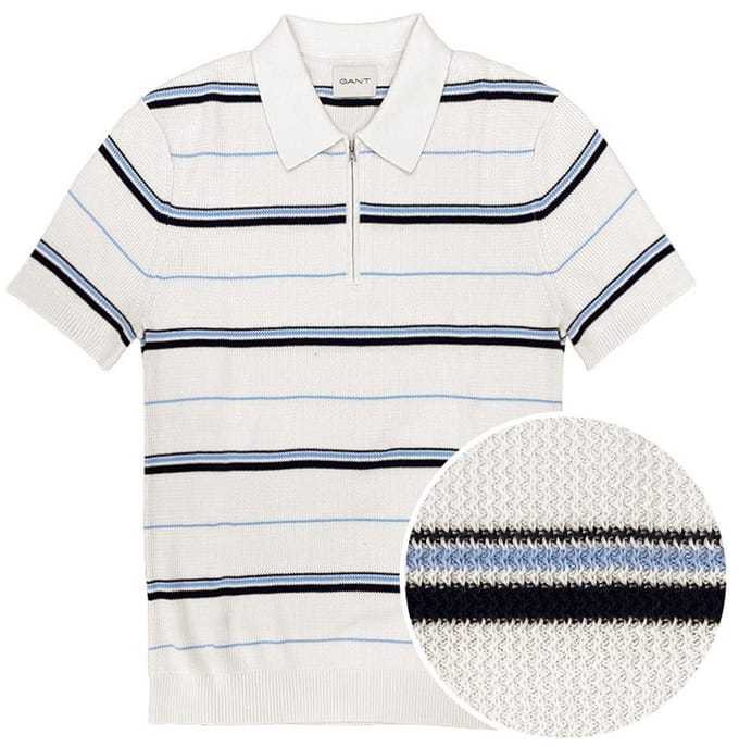 GANT heren rits polo shirt striped textured wit