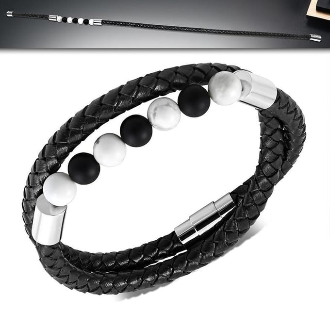 Amanto Armband Dogus C - Leer - Agaat/Marmer - 6mm - 21cm