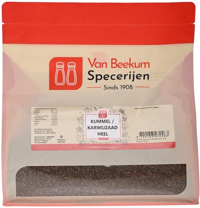 Van Beekum Specerijen - Kummel / Karwijzaad Heel - 1 KG (hersluitbare stazak)
