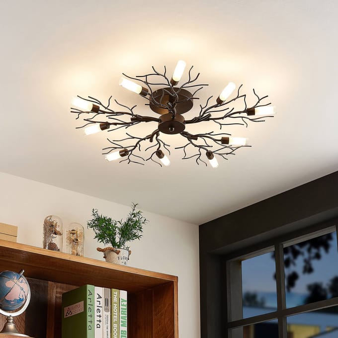 Lindby - plafondlamp - 10lichts - Metaal, glas - H: 12.5 cm - G9 - donkerbruin, rijp