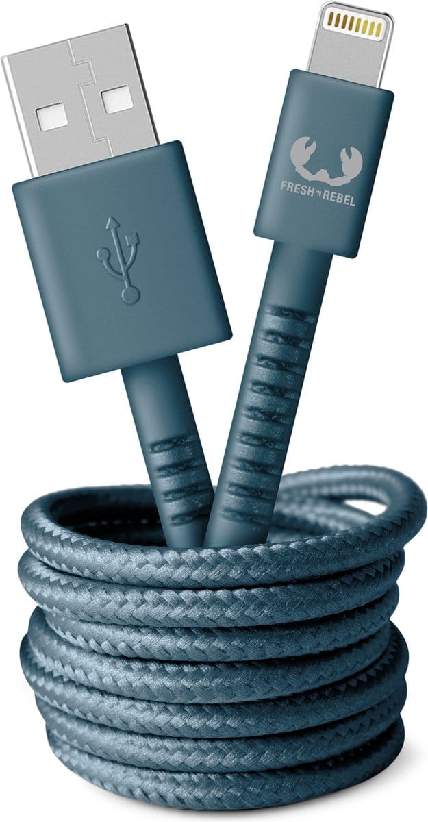 Fresh 'n Rebel - USB naar Apple Lightning oplaadkabel - 2 meter - Gevlochten kwaliteit kabel - Dive Blue