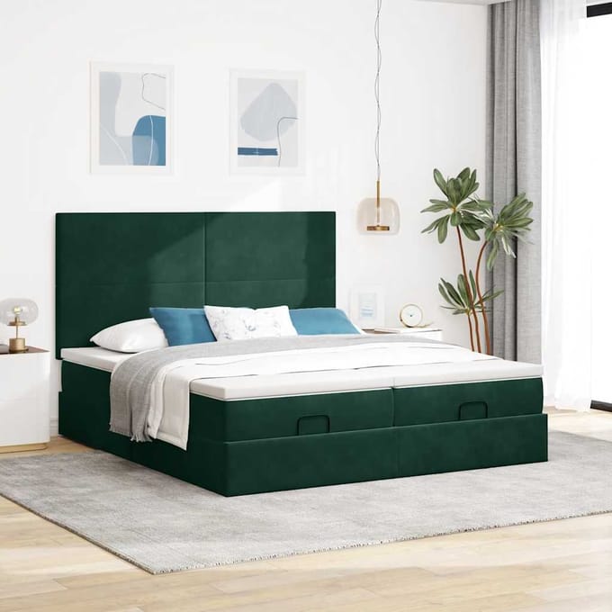 vidaXL - Ottoman - bed - met - matrassen - 160x200cm - fluweel - donkergroen
