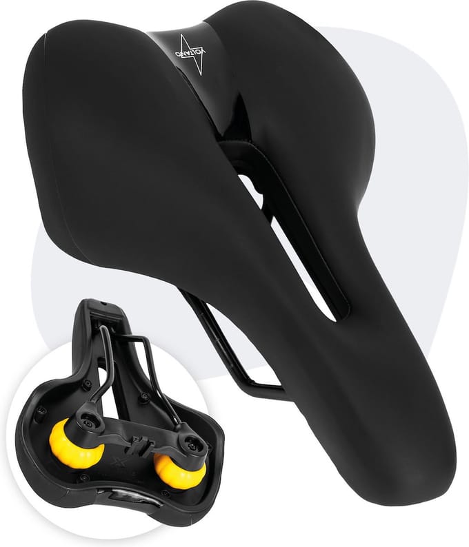 Voltano Fietszadel Elegance - Zwart - Trekking Premium Gel Zadel - Heren - Elastomeer Vering - 100% Waterdicht