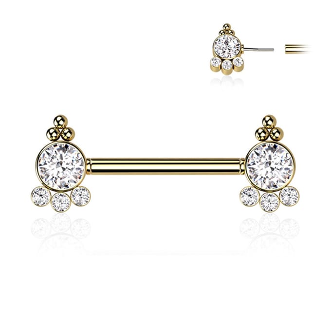 Piercing PVD sierlijk 4ball en cluster beide zijdes 1.6x14 - goud - LMPiercings