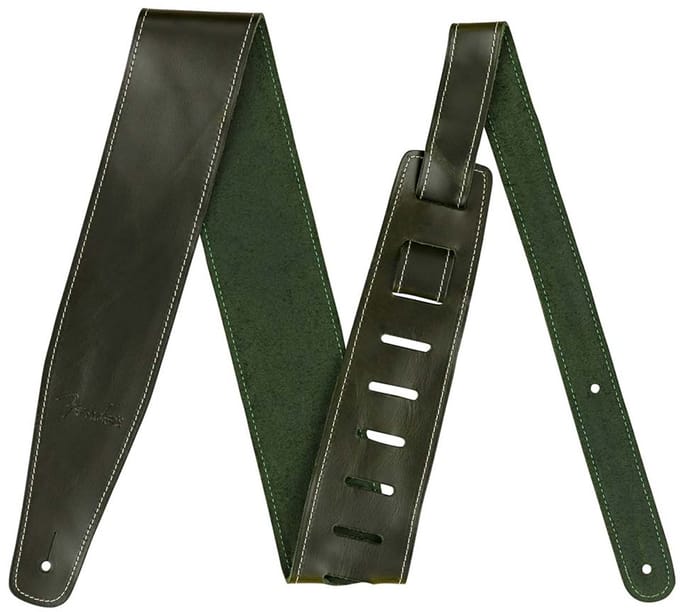 Fender Broken-In Leather Lederen Gitaarband Groen 0990641062