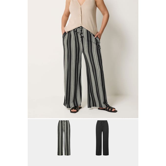 Yours 2Pack Zwarte Gestreepte Broek Met Wijde Pijpen Size 42