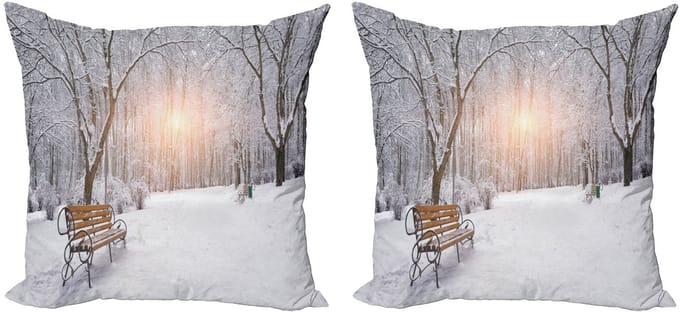 ABAKUHAUS Winterkussenhoesset (2 stuks), City Park Sunset Forest, 40 cm, Umber White Orange