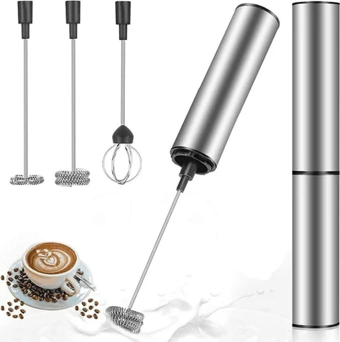 Elektrische melkopschuimer, oplaadbaar, USB-interface, mini handmixer met dubbele mengkoppen, roestvrijstalen mixer.