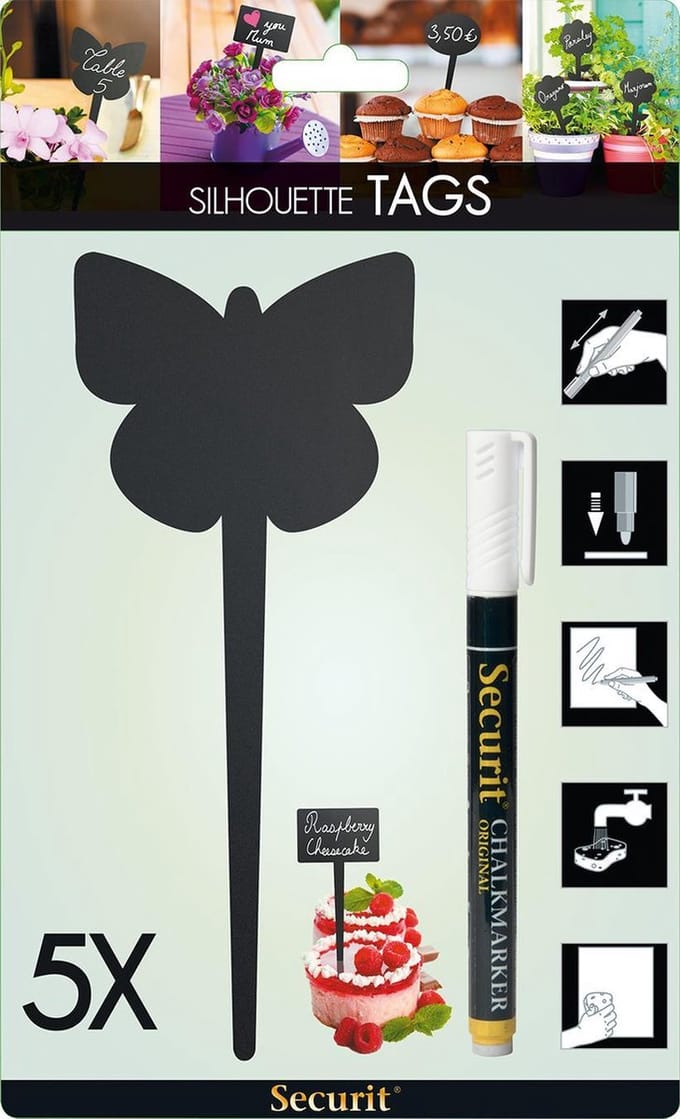Securit® Silhouette vlinder-krijtbordlabels in zwart