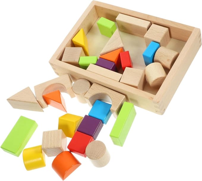 Houten Blokken Set - Bouwstenen Peuters - Creatieve Ontwikkeling - Vroege Educatie - 30 Stuks - Multicolor