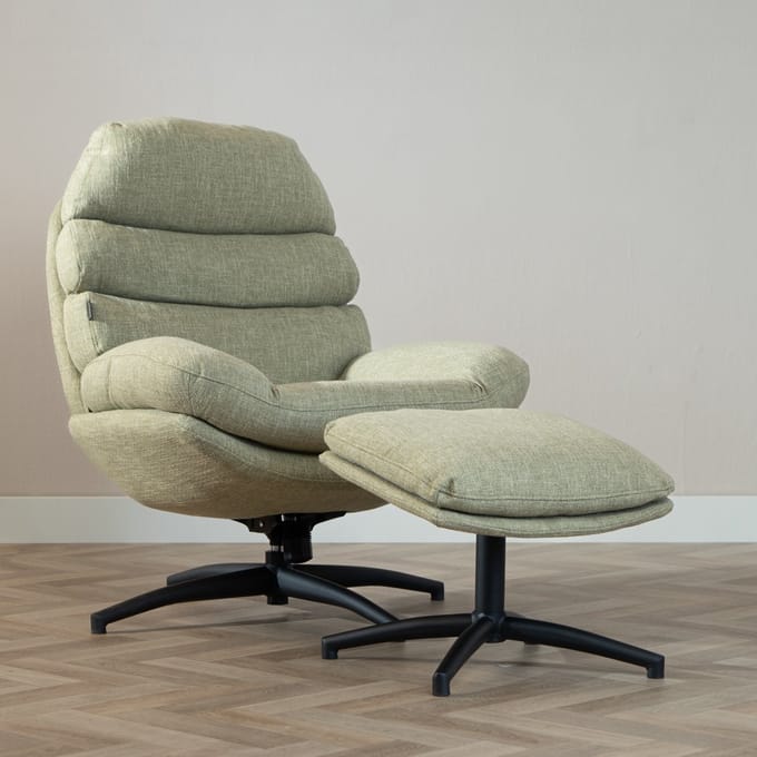 Bronx71® Draaifauteuil met hocker Palma linnen olijfgroen