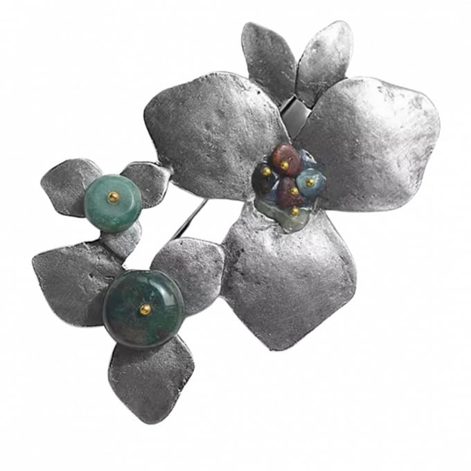 Broche-Blad-Grijs-metaal-Speld- Charme Bijoux