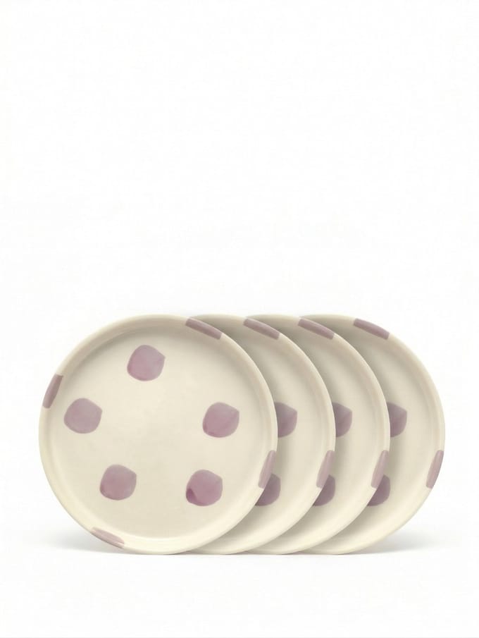 vtwonen - Borden - Gebaksbord - Stippen - Lila - Set van 4 - Keramiek - 13cm