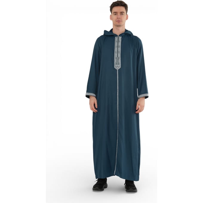 Heren Eid Aqua Groen Marokkaanse Thobe Robe Djellaba Ramadan Jubba-HM3