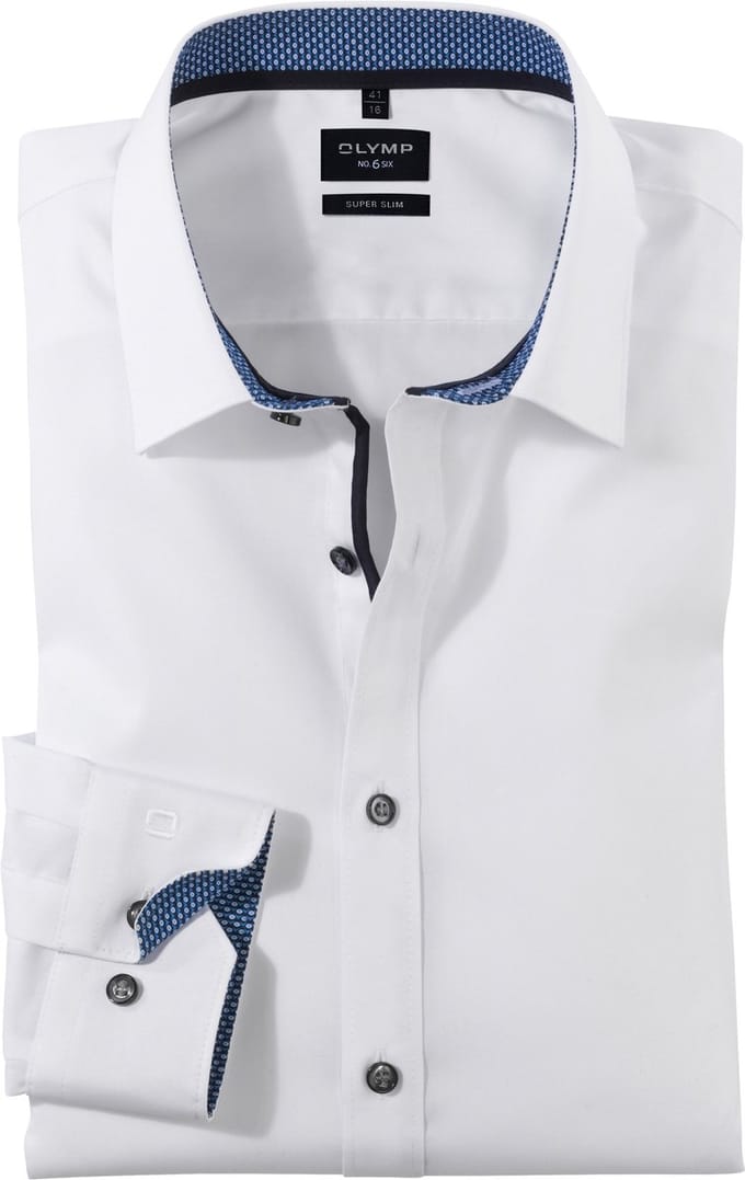 OLYMP No. 6 Six super slim fit overhemd - mouwlengte 7 - popeline - wit - Strijkvriendelijk - Boordmaat: 44
