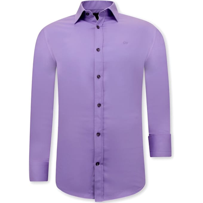 Luxe Blanco Mannen Satijn Overhemd - Slim Fit - 3073 - Paars