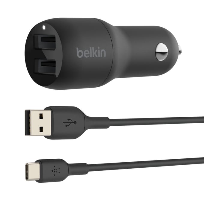 Belkin Boost↑Charge™ Dual USB Car Charger + USB-C kabel - 24W - Zwart