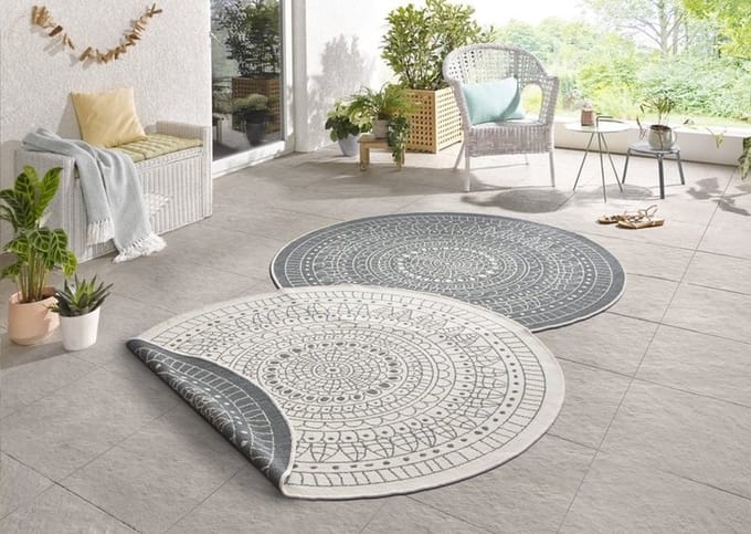 Flycarpets Omkeerbaar Vloerkleed - Binnen & Buitenkleed Porto- Grijs / Creme - 200x200 cm