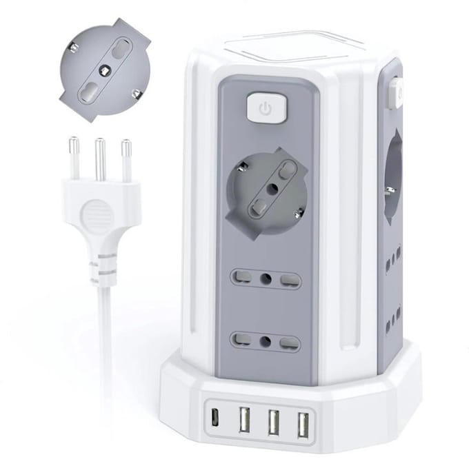 Thuys – Stekkerdoos 3 Meter – 12 Universele Stopcontacten – ITA & Schuko – 4000W – 3 USB – A – 1 USB – C – Wit