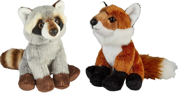 Ravensden - Bosdieren pluche knuffels - 2x stuks - Vos en Wasbeer - 15 cm