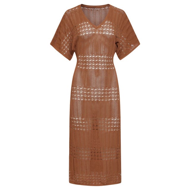 Smashed Lemon Gebreide maxi-jurk met v-hals in bruin |