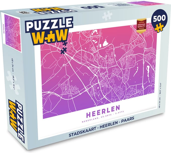 Puzzel Stadskaart - Heerlen - Paars - Legpuzzel - Puzzel 500 stukjes - Plattegrond
